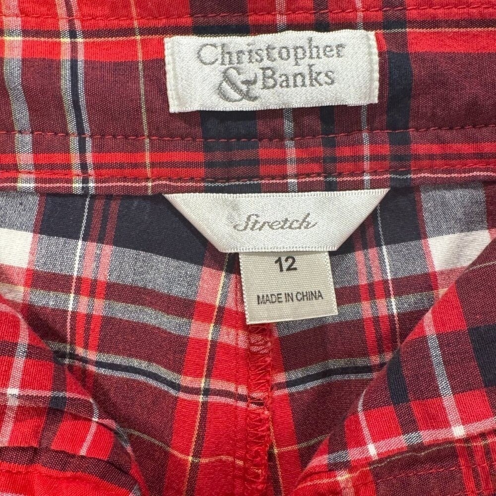 Christopher & Banks Red Plaid Skort Size 12 Stretch Pull-On Golf Preppy Classic - Picture 6 of 8